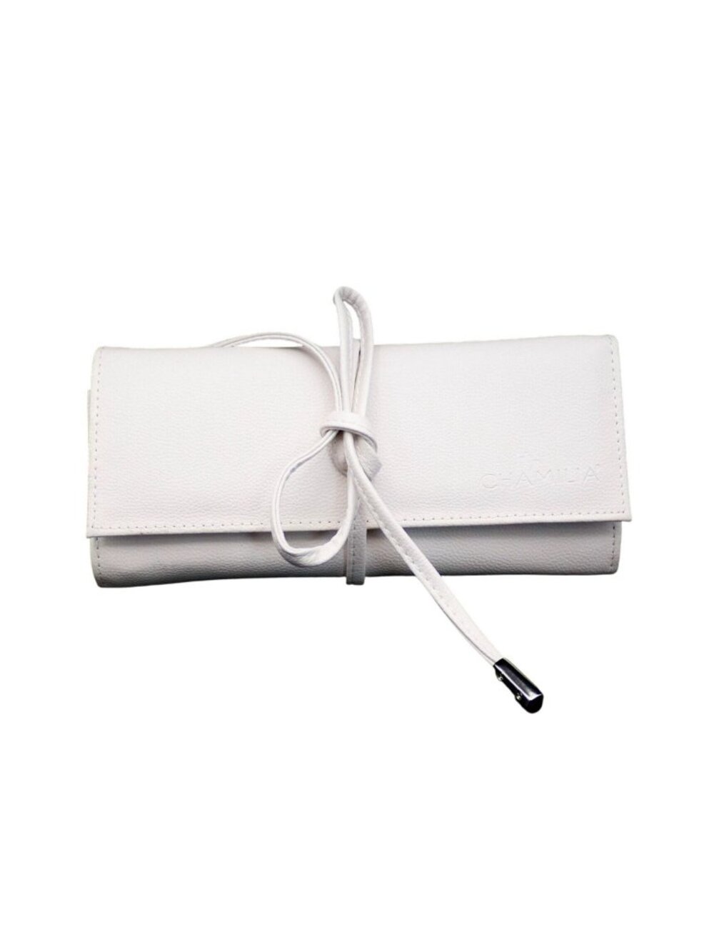 Chamilia White Leather Jewelry Travel Roll Organizer Case Wallet